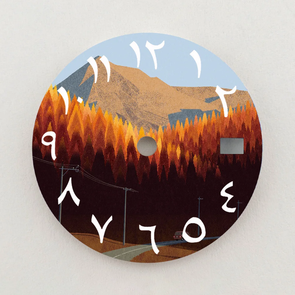 28.5mm NH35 Dial Autumn Mountain Forest Scenery Dial Luminous Dial Colorful NH36 Dial Watch Accessories Fits NH35/NH36 Movement
