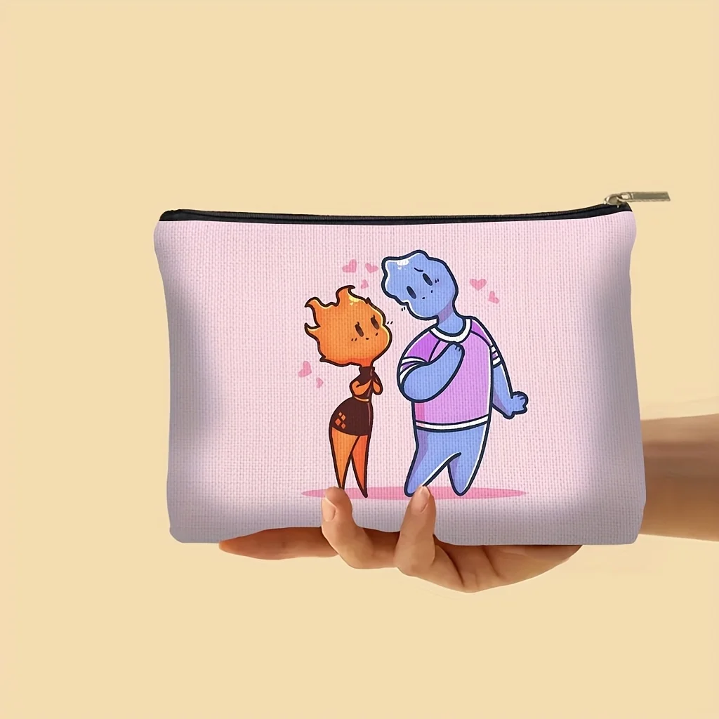 1 حقيبة تنظيم مكياج ديزني - شخصيات لهب وصقيع لطيفة (اللهب والكريستال الجليدي) - حقيبة نسائية لطيفة متعددة الوظائف بسحاب، منظم مجوهرات، حقيبة سحاب مثالية للسفر - هدية عيد ميلاد ممتعة