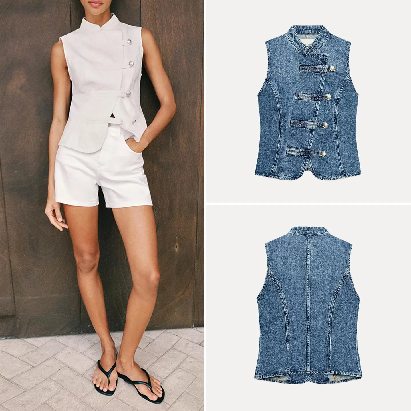 Women's Summer Fashion Sleeveless round Neck Rope Knot Denim Top 2026 New Arrival Matching Style Vest Zadata Brand