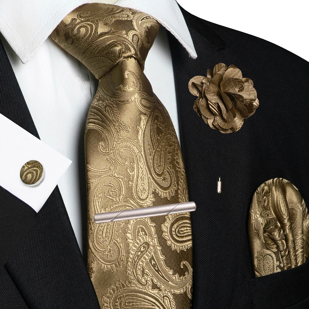Männer Krawatten Paisley Gewebte Krawatte Set Einstecktuch Manschettenknöpfe Brosche Krawatte Clip für Hochzeit Party Bräutigam Zubehör Geschenk 5PCS – Detail 6