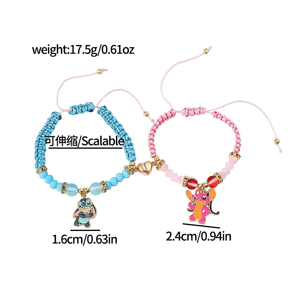 Anime Peripherals Disney Lilo&Stitch Cute Angel Stitch Love Heart Magnetic Red and Blue Rope Bracelet Birthday Present for Frien