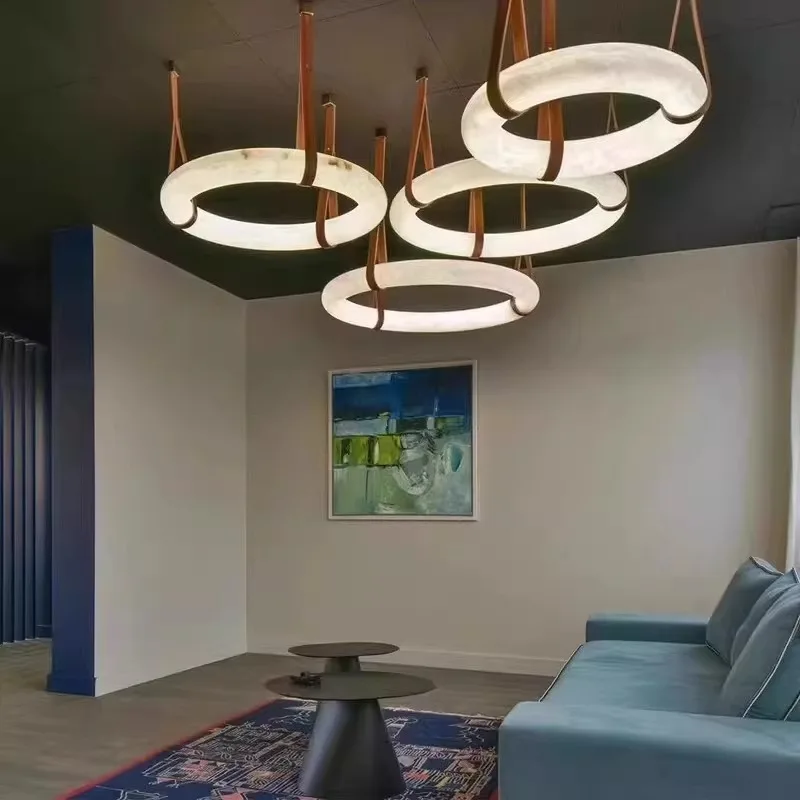 Spanish Faux Marble Pendant Light Artificial Stone Chandelier For Living Room Bedroom Hotel Bar Home Decor Household Fixture