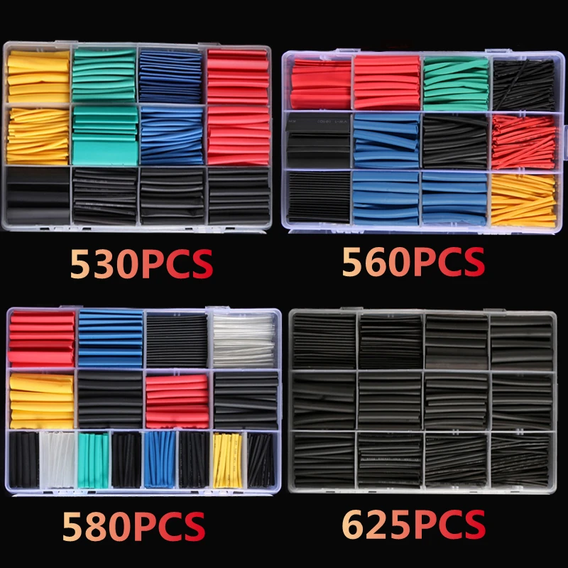 530/560/580/625pcs boxed heat shrink tubing 2:1 electronic DIY kit wire connection tool accessories data line protection cable