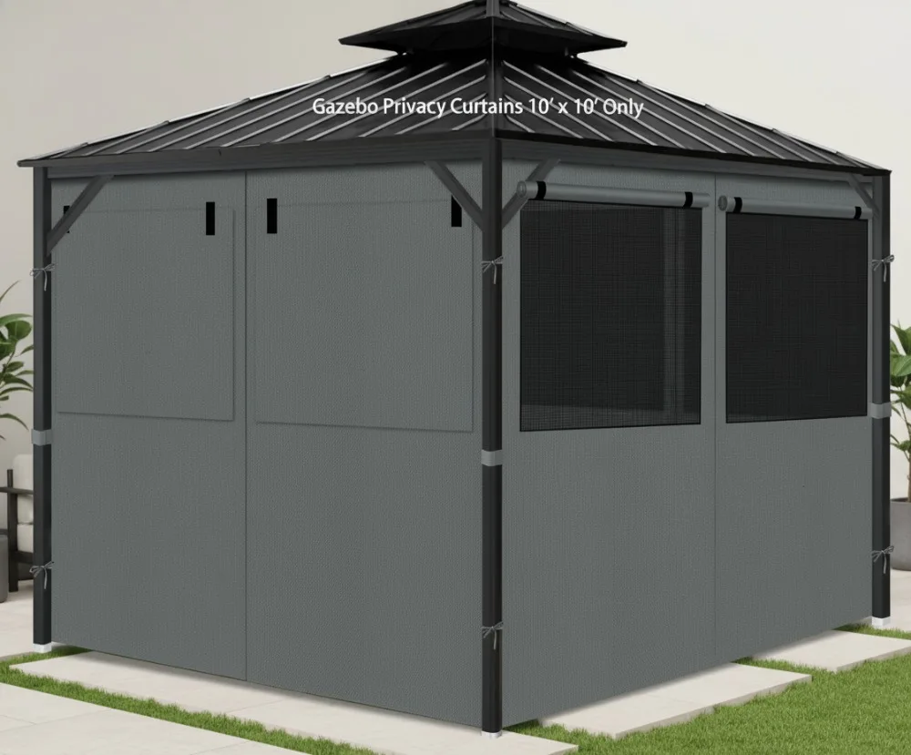 ستائر خصوصية أكشاك 10 × 10 مع نوافذ بعوض، بديلة مقاومة للماء والأشعة فوق البنفسجية مكونة من 4 ألواح لحديقة الفناء الخارجية #1