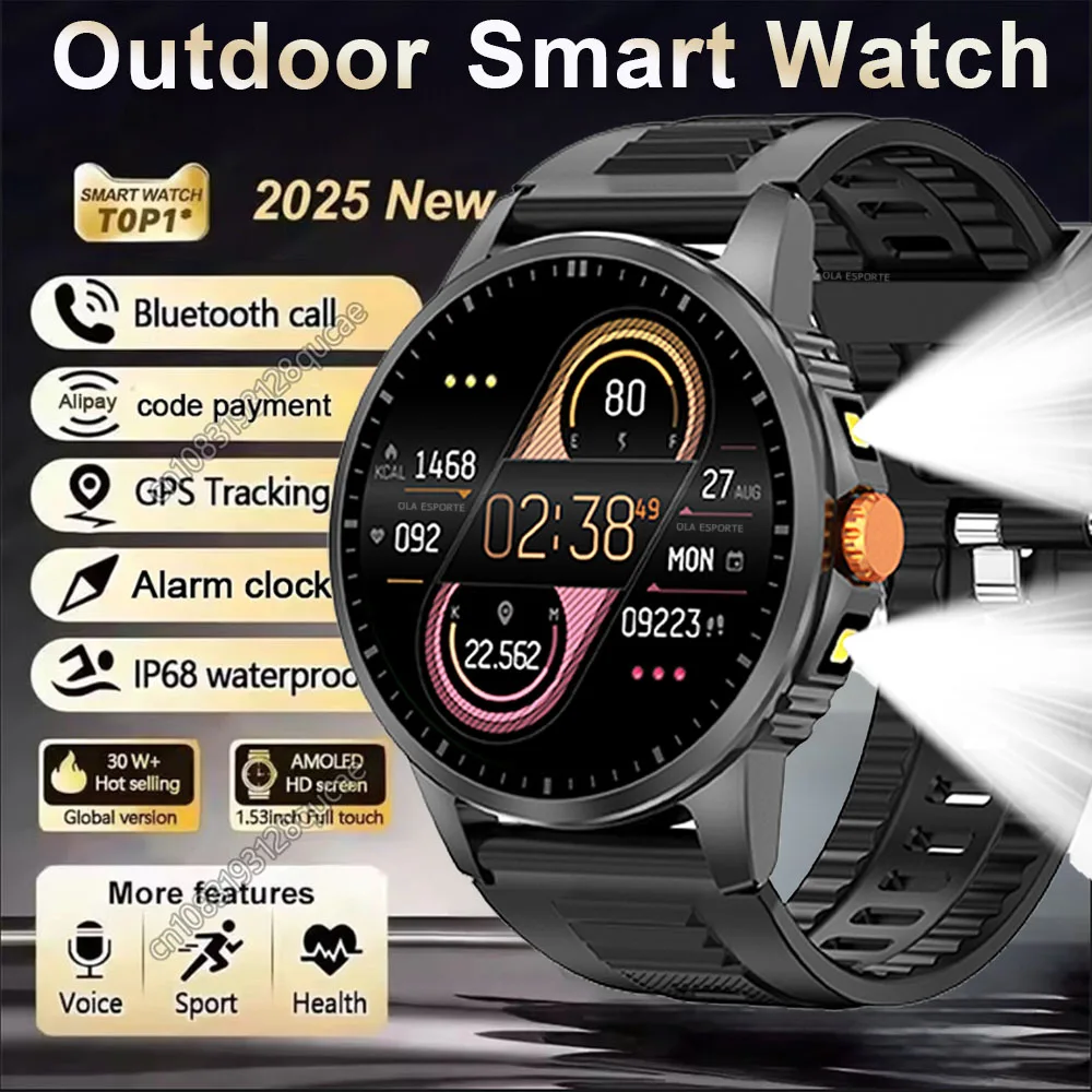 

2025 уличный военный светодиодный фонарик, умные часы со встроенным GPS-трекером GNSS, монитор здоровья, водонепроницаемые спортивные умные часы для мужчин и женщин