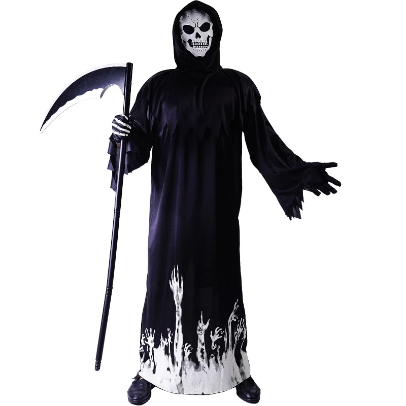 IOOTIANY Halloween Men's Luminous Sickle Hooded Robe Funny Jumpsuit Suit Holiday Party Cosplay Stage Performance Costume 2025