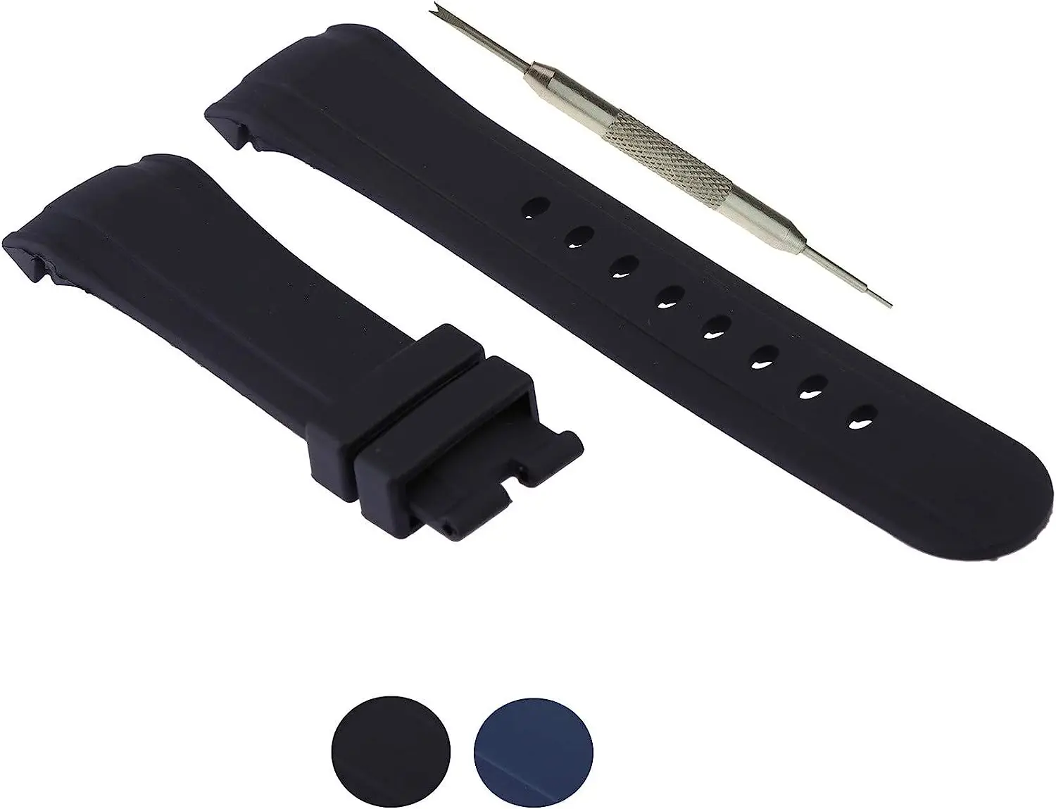 Compatible with Graham Chromofighter Oversize Watch, Rubber Silicone 24mm Blue Black Watch Band Strap with Gift Spring Bar Tool