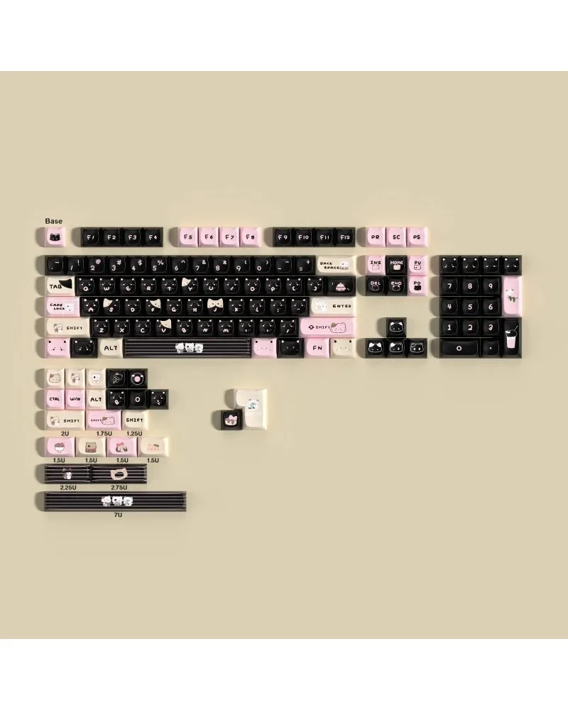 Pink White Black Dual Color Cat Themed PBT Sublimation Keycaps Full Set Split Spacebar 7u Supplementary Keys