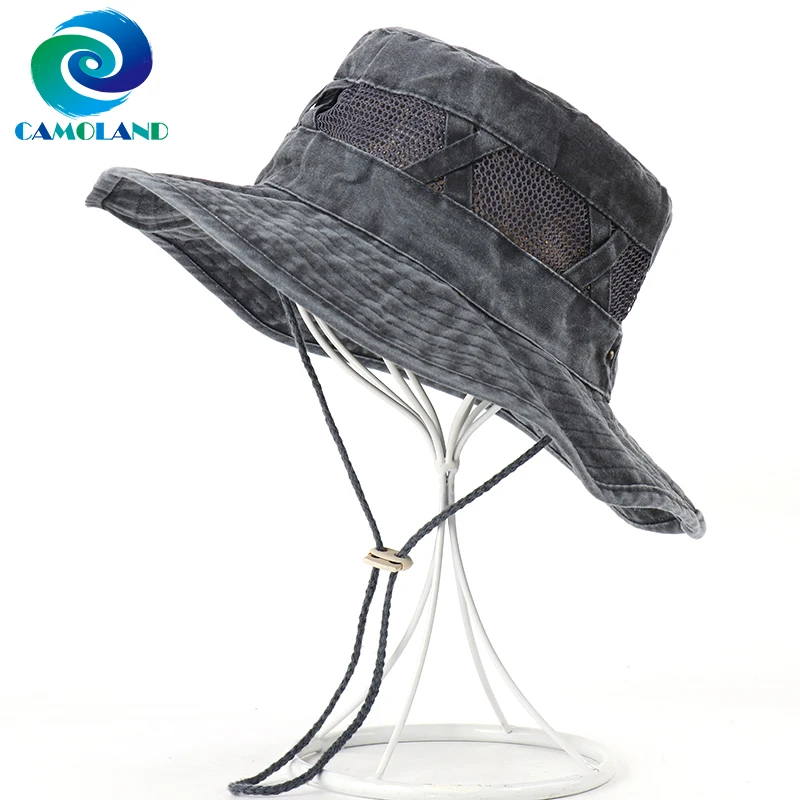 CAMOLAND High Quality Cotton Boonie Hat Women Men UV Protection Sun Hat Outdoor Fishing Hiking Caps Breathable Mesh Bucket Hats