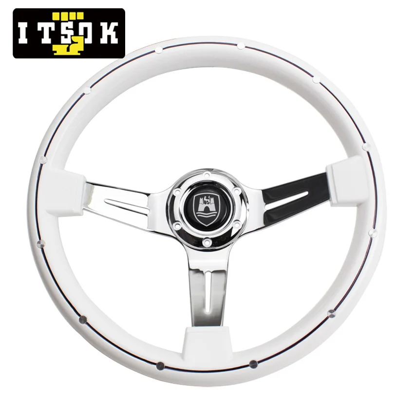 

14inch Classic Wolfsburg Rivet White Wood Steering Wheel ABS 350mm Universal JDM Racing Flat Drift Volante