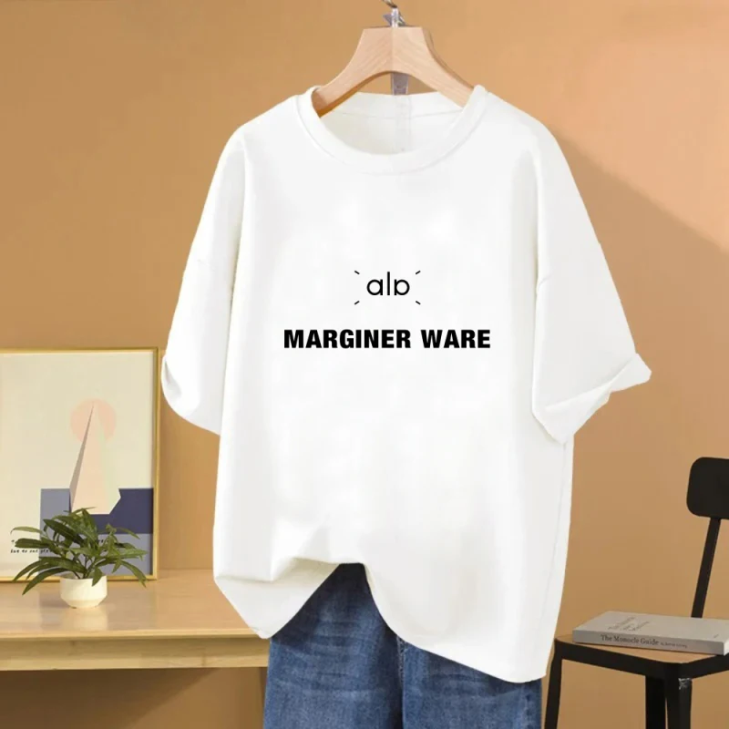 

Women's Loose Cotton Short Sleeved Fashionable Letter Print Suitable for Spring and Summer