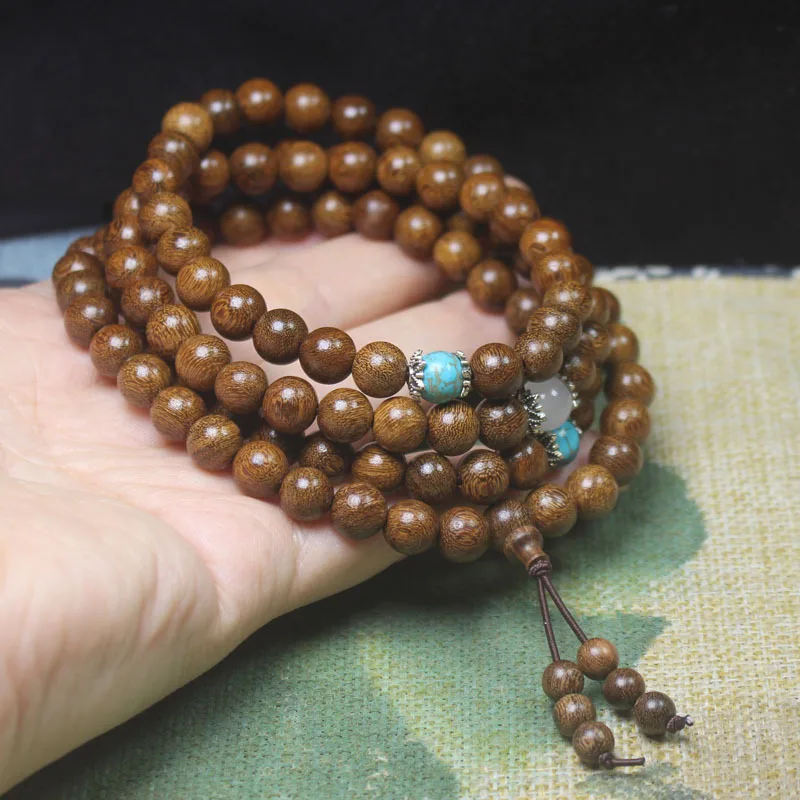 Golden Sandalwood 8mm Multi-Circle Rosary Bracelet Spacer Beads Collectables-Autograph Men and Women Simple Ornament Gift