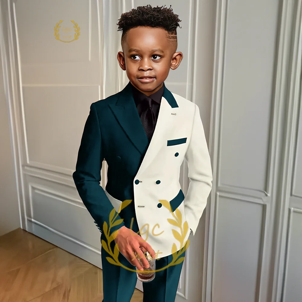 Ensemble 2 pièces veste et pantalon noirs colorblock pour garçons, costume à revers pointu, robe personnalisée formelle pour enfants, occasion de mariage, mode