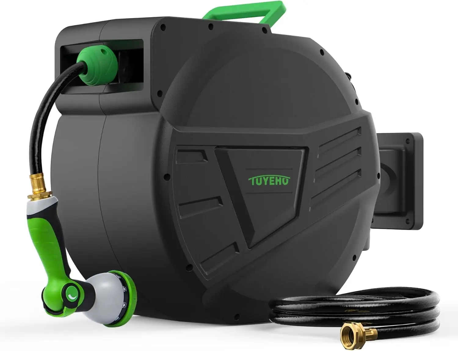 

Wall Mount Heavy Duty Water Hose Reels with Automatic Slow Rewind System, Outdoor Hoses Reel with 2 Hose Nozzles