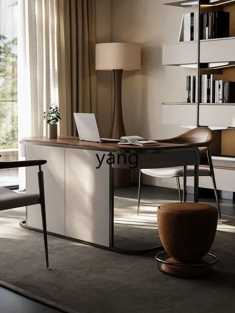 Yjq Walnut Desk Modern Light Luxury Solid Wood Home Minimalist Desk