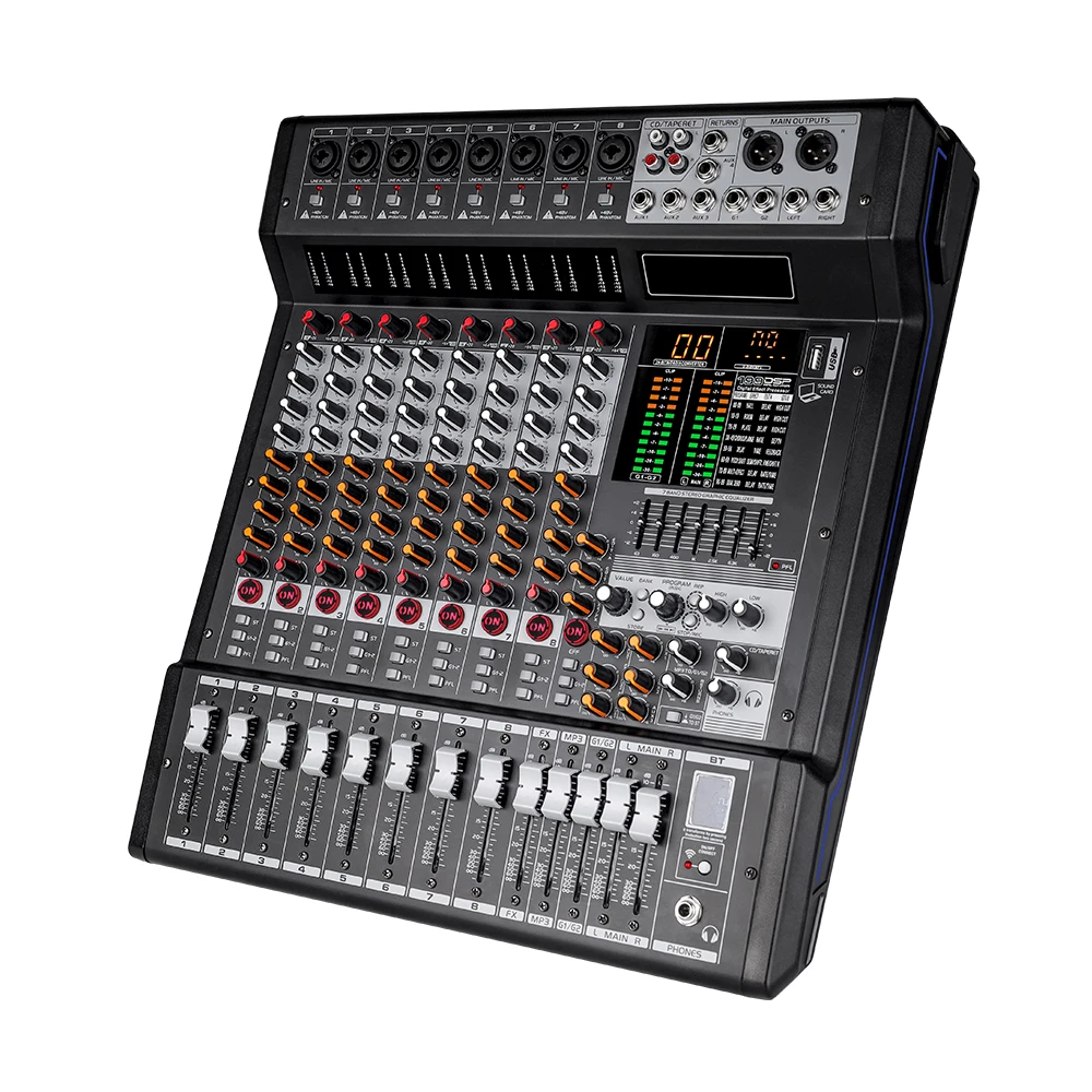 EIF X8 8-Channel Professional Audio Mixer Stainless Steel Metal Build Built-in Effects 3-Band EQ-High Quality Music Mixing