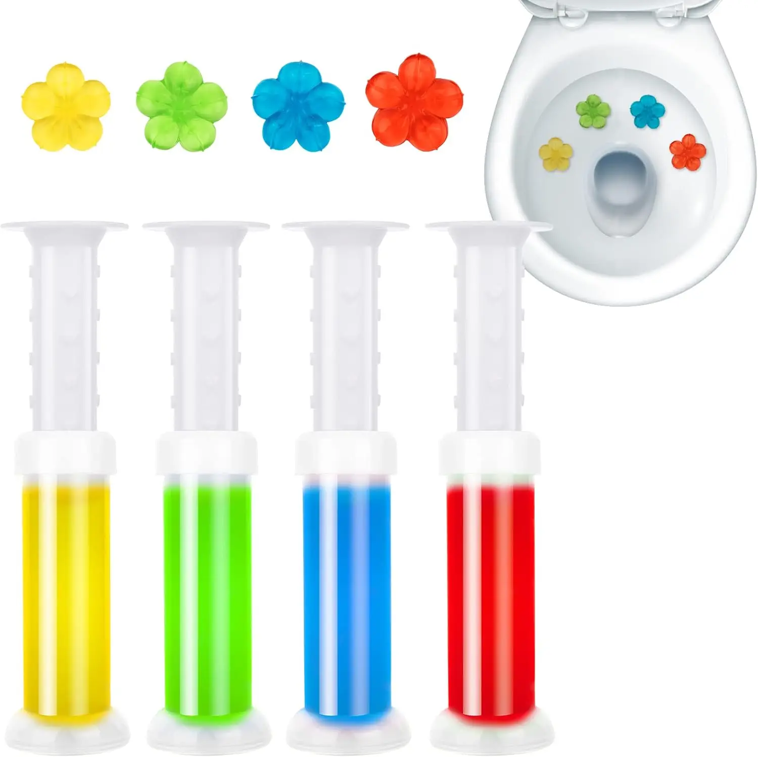 

5 Colors Toilet Gel with 5 Scents (Lemon/Jasmine/Floral/Ocean), 60 Uses Automatic Cleaning & Deodorizer, Antibacterial Bathroom