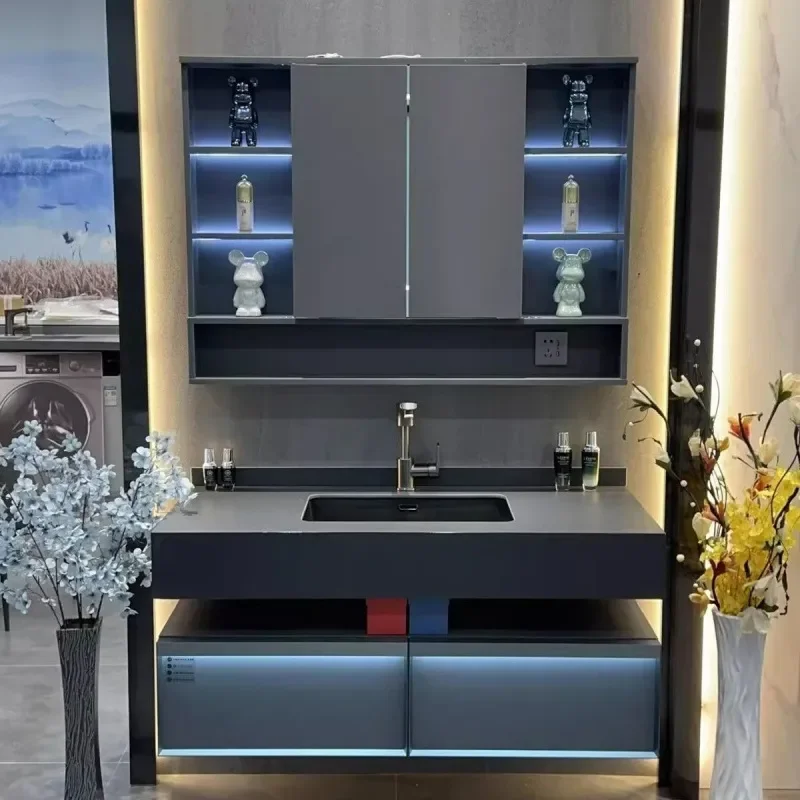 for Light Luxury Rock Slab Hidden Washbasin Simple Combination Intelligent Folding Feng Shui Bathroom Cabinet Toilet Wash