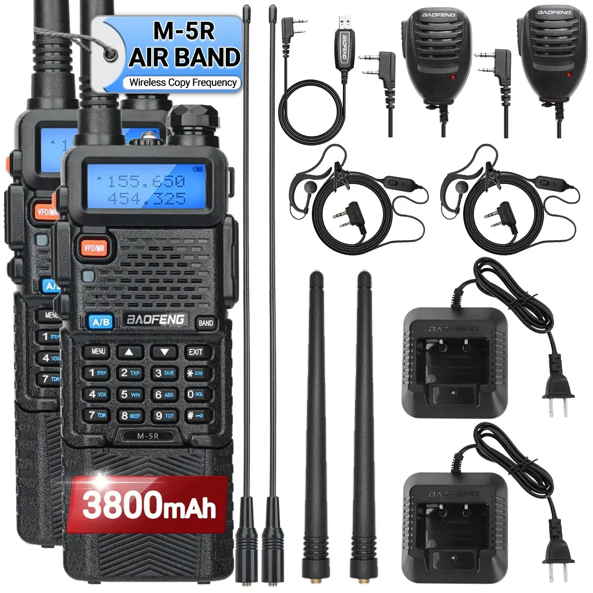 

Baofeng M-5R 3800Mah Walkie Talkie Full Band Draadloze Kopieerfrequentie Lange Afstand Ham Radio UV-5R K5 Draagbare Tweerichting