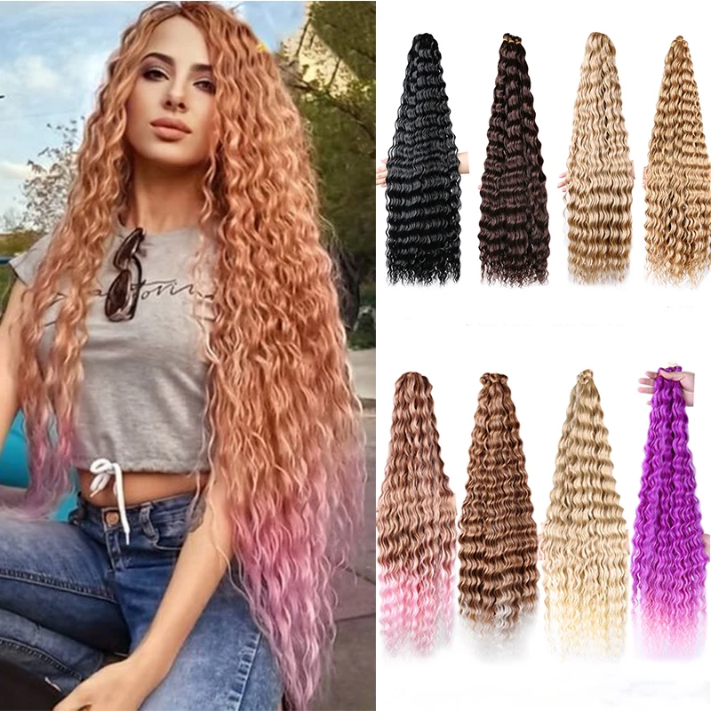 

Synthetic Water Wave Crochet Hair 32 Inch Long Ombre Ocean Wave Braiding Hair Deep Curly Braid Hair for Afro Women Extension BUG