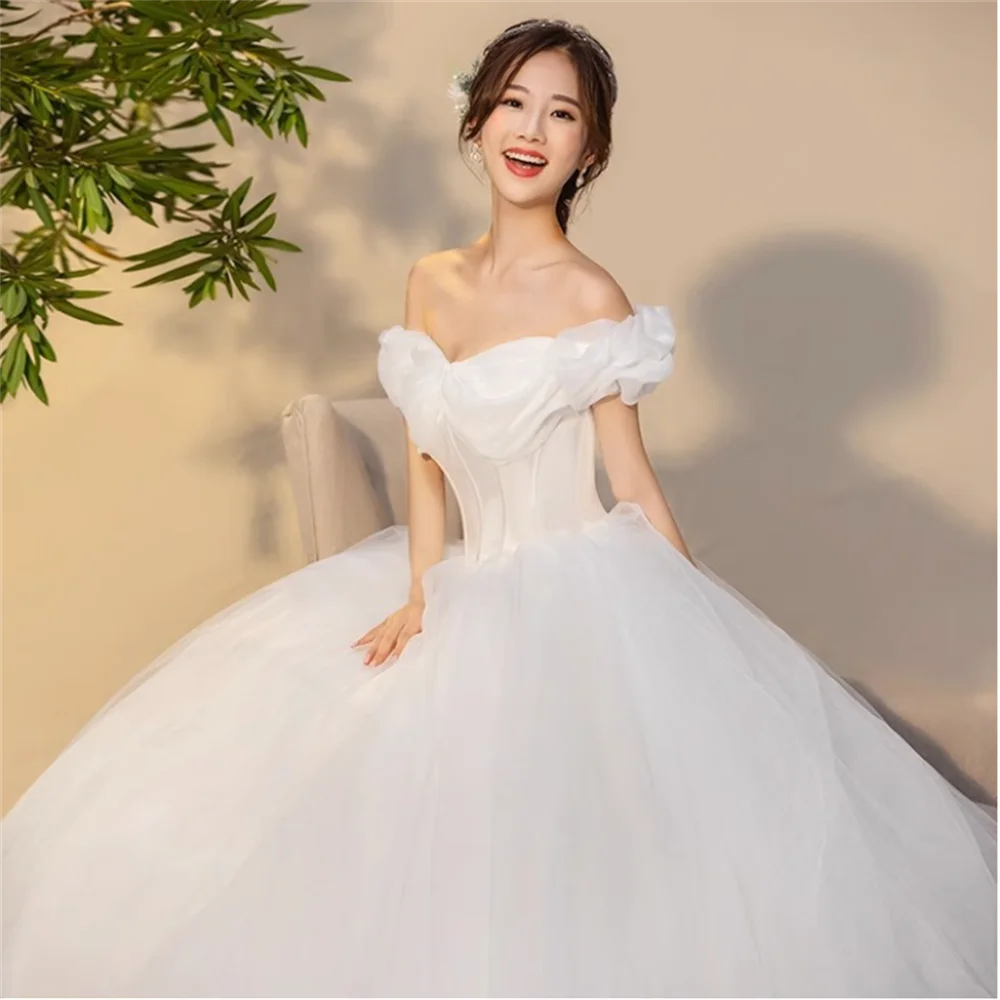 

New Wedding Dress 2024 Off Shoulder Flowers Bride Gown Princess Luxury Brides Dresses Chapel Wedding Party Robes 024