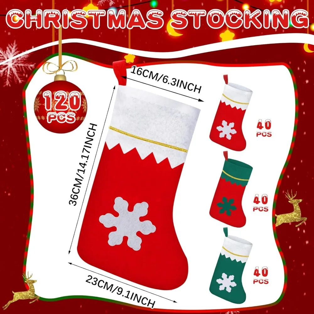 120 Pcs 14 Inches Christmas Stockings Bulk Felt Christmas Stockings Bags Snowflake