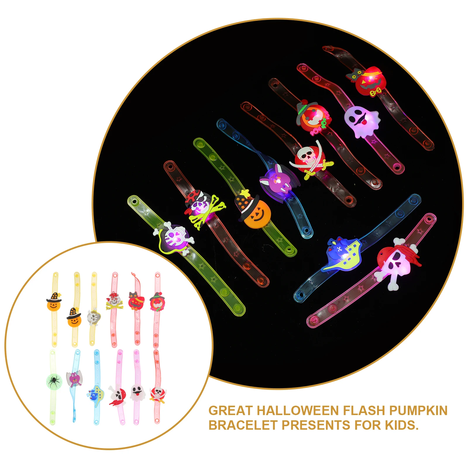 

12 Pcs Glow Bracelet Flashing Pumpkin Bracelets Shine Halloween Kid Premium Quality