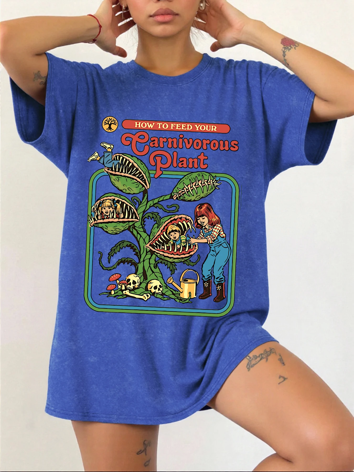 

Винтажная футболка Earnivorous Plant Pattern, женские летние новые модные топы, хлопковые универсальные топы с короткими рукавами, новая свободная одежда