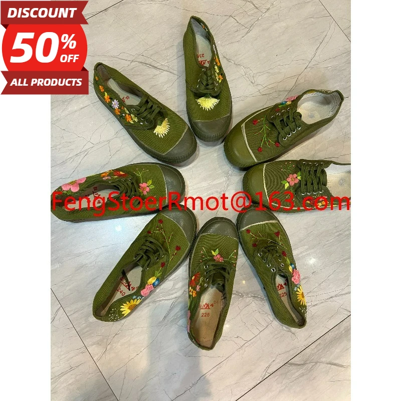 Homemade hand-sewn embroidery flower pattern women's shoes men's  liberation  nostalgic shoes trendy customized models