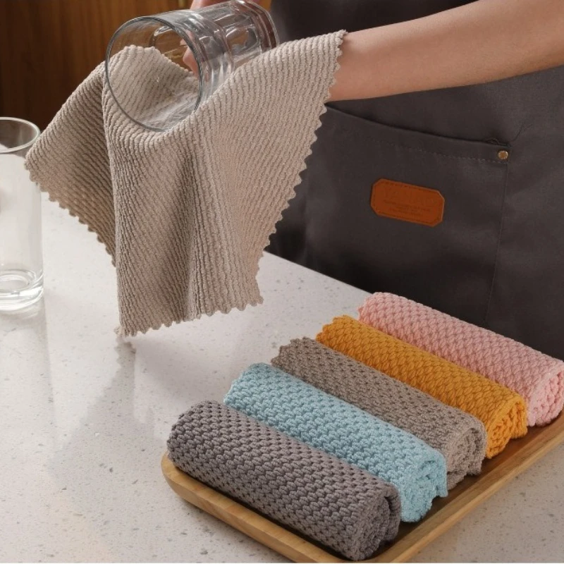 5PCS Asciugamano di cotone Morbido assorbente Strofinaccio da cucina Stracci a nido d'ape Traspirante Asciugamano per il lavaggio del viso Panno per la pulizia della casa