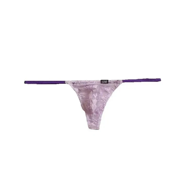 Men's Low Rise Sheer Lace Thong Panties, Transparent Thin Strap, Elastic Minimalist Sexy Male T-back Underpants Sissy Daily Wear