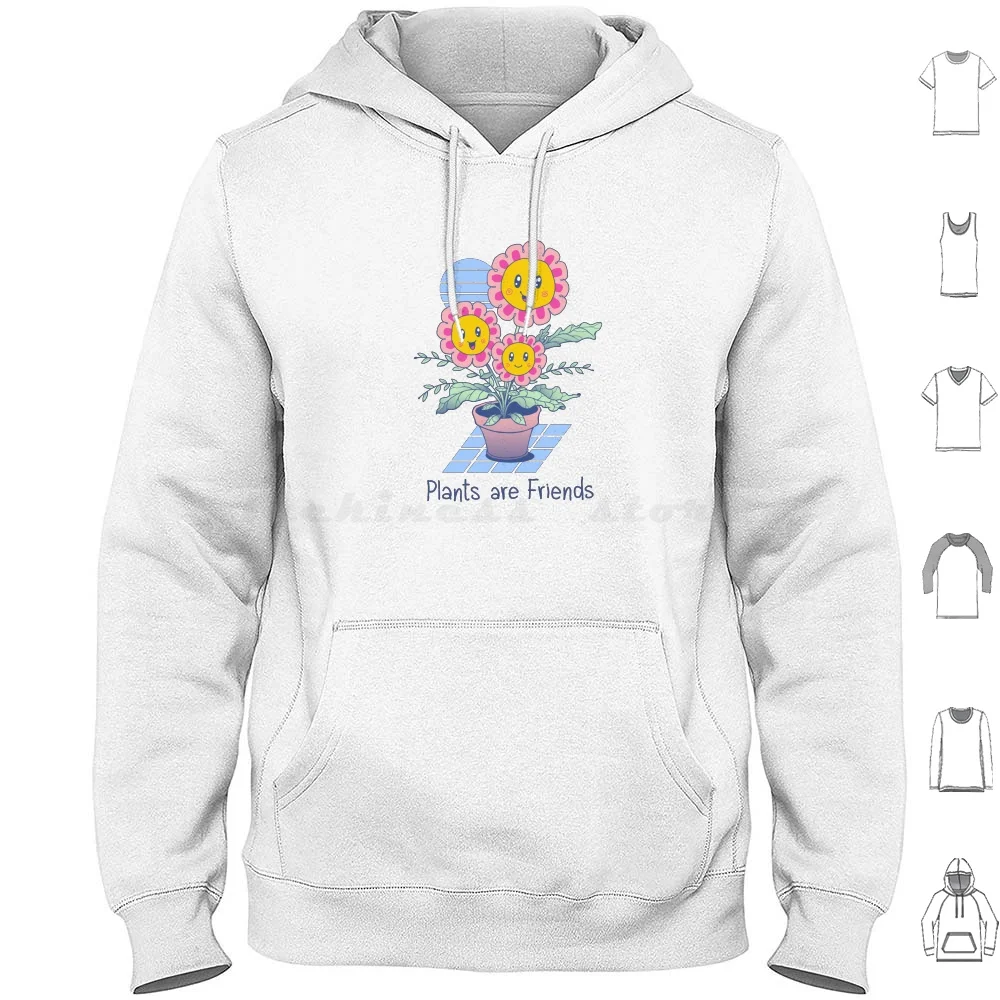 Plants Are Friends! Hoodie Cotton Long Sleeve Plants Flower Flowers Sunflower Sunflowers Cute Plant Nature Garden Green