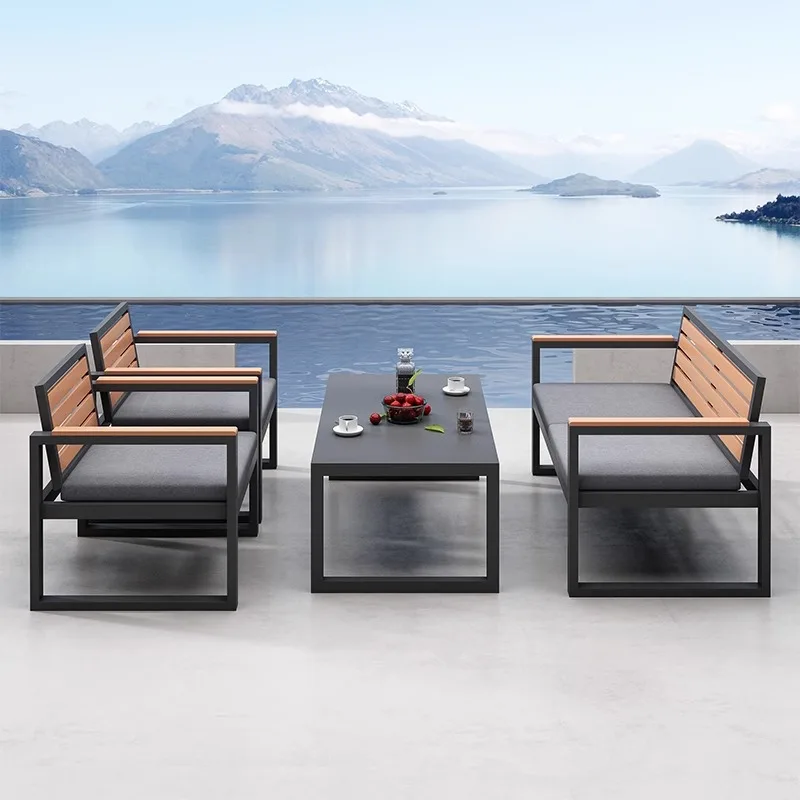 Outdoor waterproof leisure sofa real estate sales department landscape garden outdoor wrought iron sofa coffee table combination
