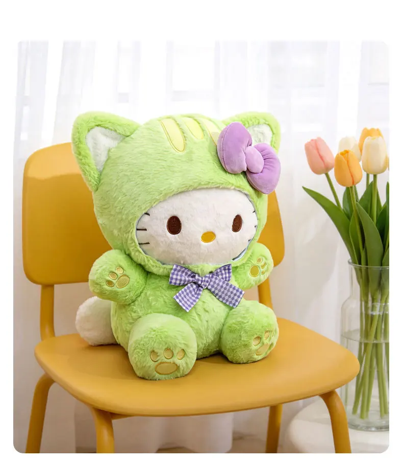 20/30/45/60CM Niedliche Graue Katze Hello Kitty Plüschpuppe mit Kariertem Schleifendesign KT Stofftier Weiches Kissen Heim- und Raumdekoration Geburtstagsgeschenk – Detail 12