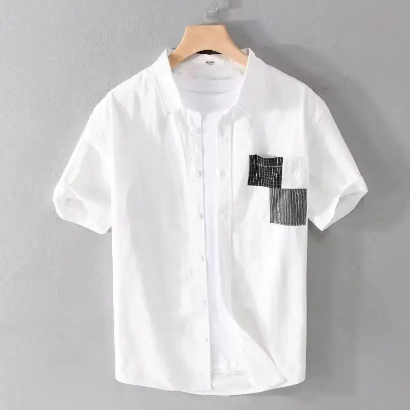 Summer Korean-style loose thin short-sleeved shirt for men, versatile college-style shirt for trendy men