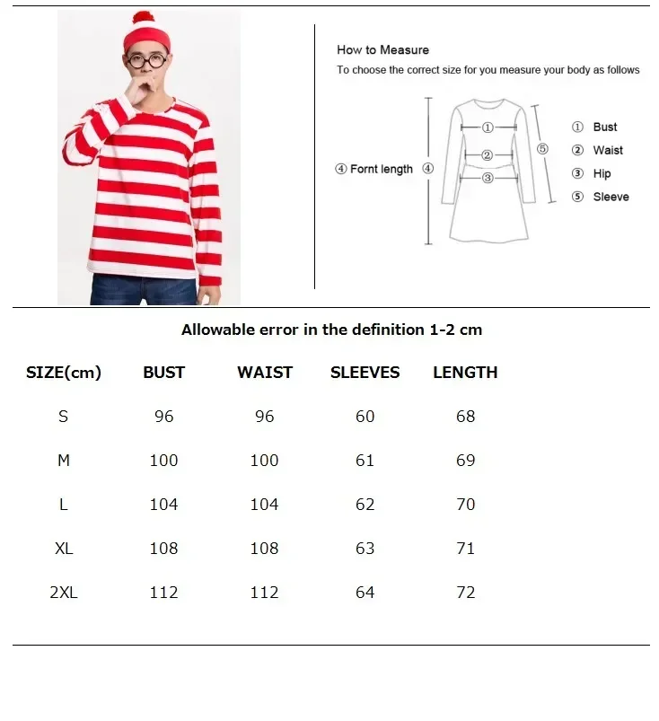 Взрослые мужские дамы Уолли Венда Уолдо костюм персонажа красный белый наряд книжная неделя нарядное платье в комплект входит рубашка шляпа очки