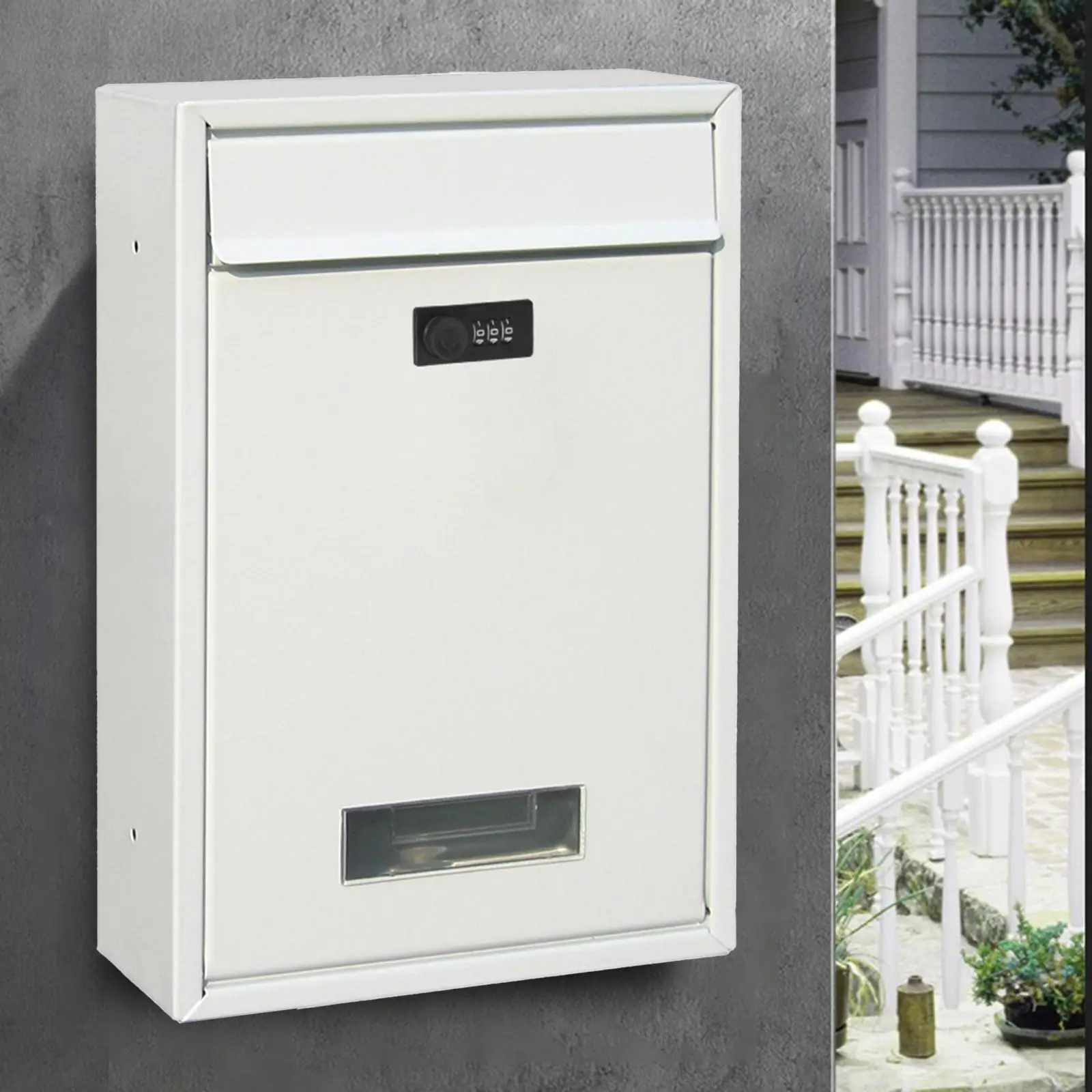 Locking Mailbox Wall Mount Anti-rust Mail Mail Box Suggestion Box Black 1 , White