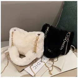 Borse a tracolla soffici da donna di moda borsa a tracolla con catena invernale femminile borsa a mano in tinta unita borsa morbida con manico in peluche