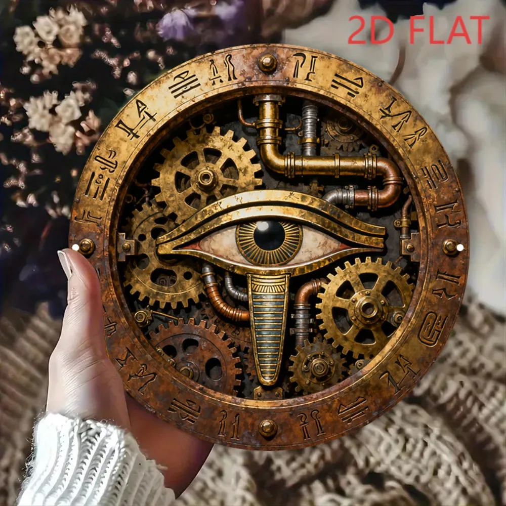 Vintage Steampunk Mechanical Eye Metal Wall Art - 8x8 Inch Unique Decor for Home, Bar, or Man Cave