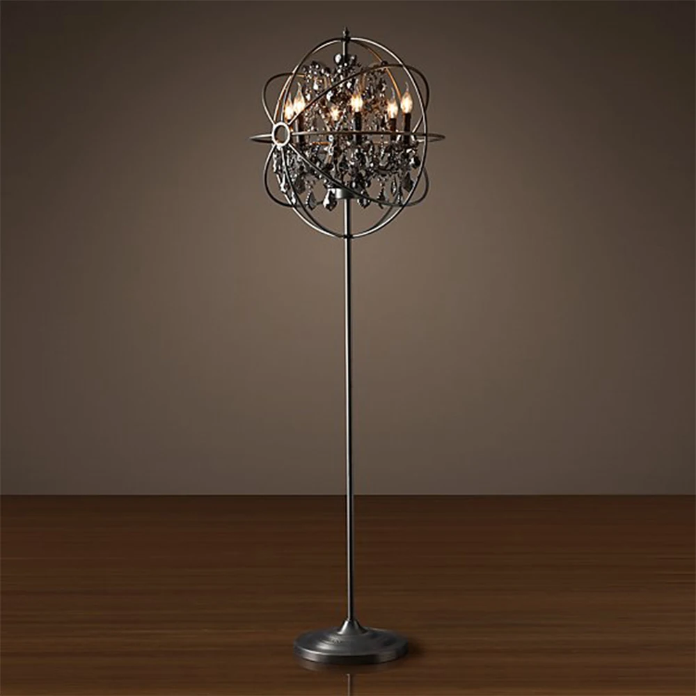 Foucaul't Orb Crystal Floor Lamp Bedroom Sphere Metal Standing Light Rustic Candelabra Home Living Room Floor Lighting Fixture