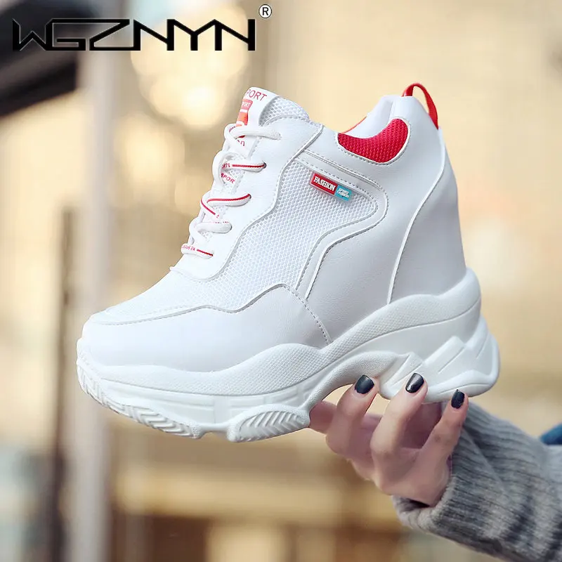 WGZNYN Spring Autumn 10Cm Super Hihg Wedge Shoes Woman Sneakers Female Casual Shoes Hook Loop Comfortable Platform Sneaker W05