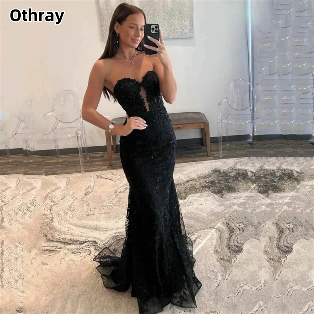 Otray-Vestido De fiesta De sirena sin mangas, traje Sexy con escote Corazón, Espalda descubierta, Apliques De encaje, tul De barrido, noche