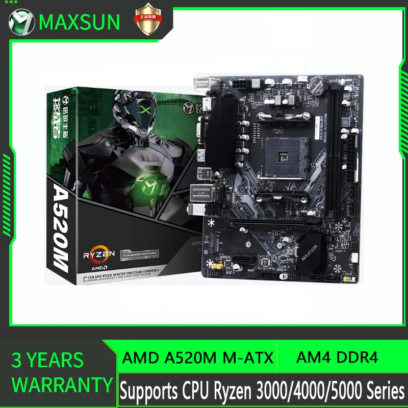 

MAXSUN Challenger A520M Motherboard Supports Ryzen R3 R5 R7 Desktop CPU 3600/5600/5700X/5600G Dual-channel DDR4 Memory M.2 AM4