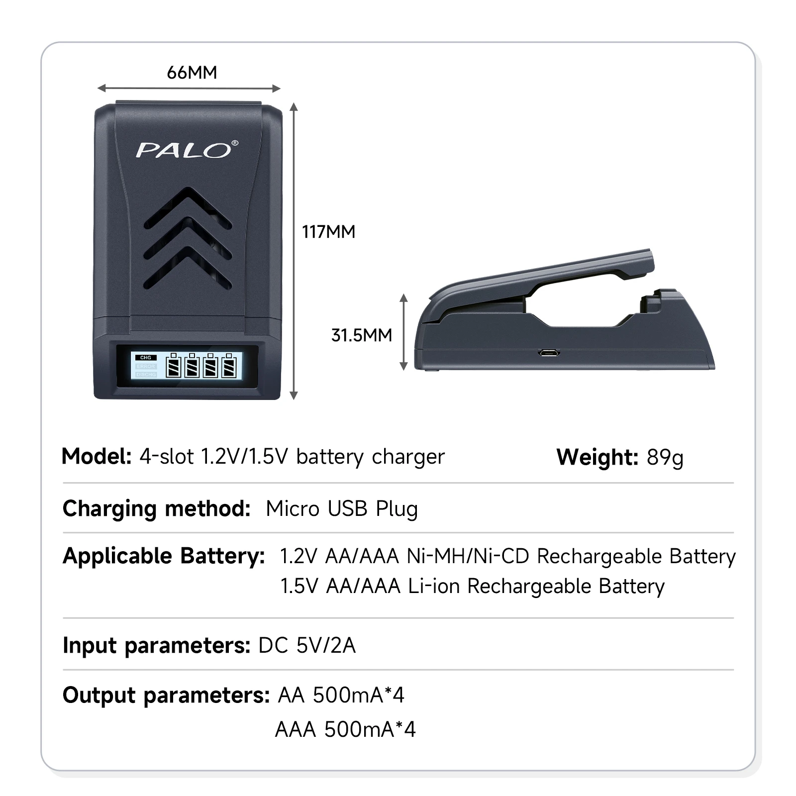 Baterie PALO 1.2V ni-mh akumulator AAA AAA NIMH 3A HR3 z 4 gniazdami ładowarka USB z wyświetlaczem LCD dla baterii 1.2V/1.5V AA AAA