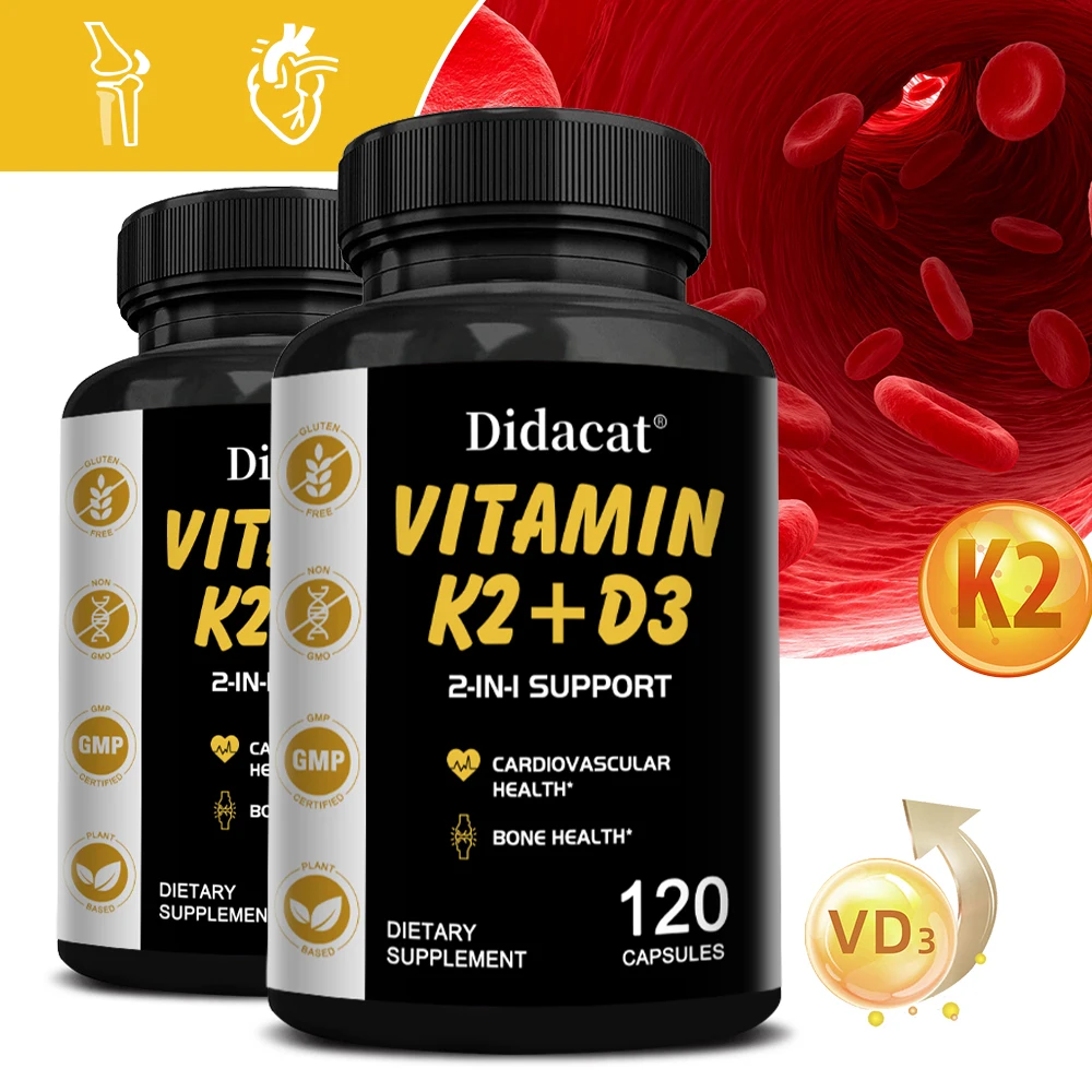 Vegetarian Vitamin D3 + K2 Capsules Improved Calcium Metabolism Bone Health Heart and Immune System Support Vitamin K and D