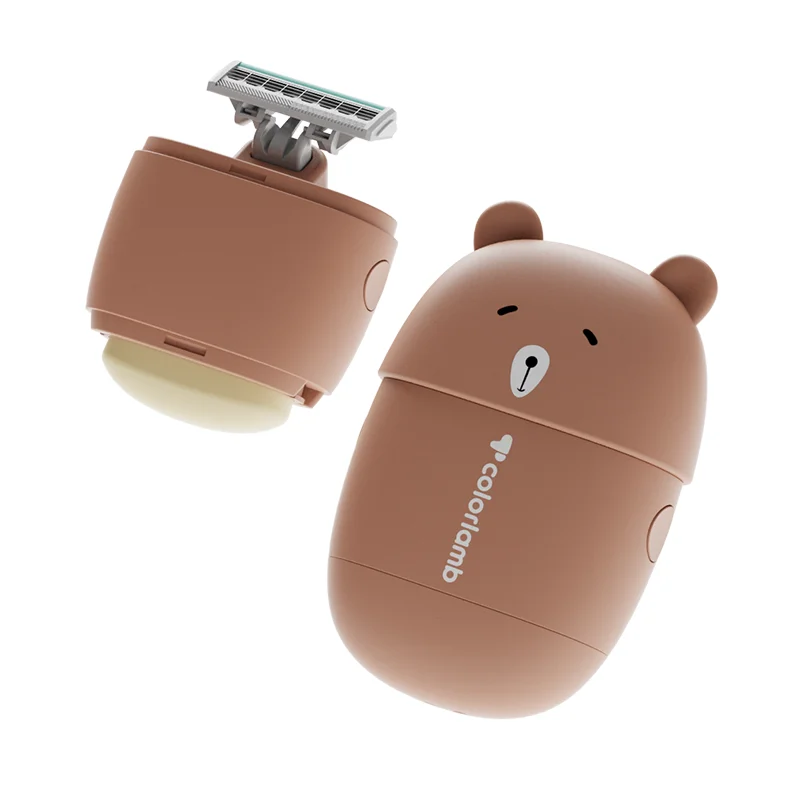 Colorlamb Cute Bear Style Women Razor for Travel Portable Manual Razor with 1 Safety Cartridges + 1 Skin Care Soap Shaver Set