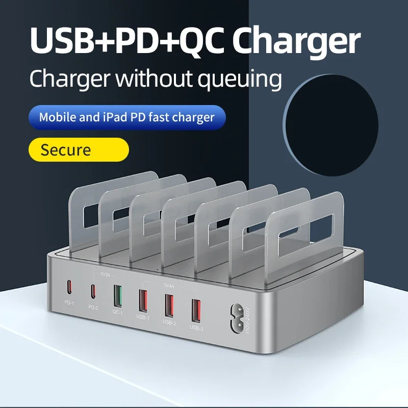 

Универсальное интеллектуальное зарядное устройство 6IN1 72 Вт, 6 портов Multi USB PD Quick Charge 3.0, док-станция для быстрой зарядки для Iphone 16 15 Pro Max
