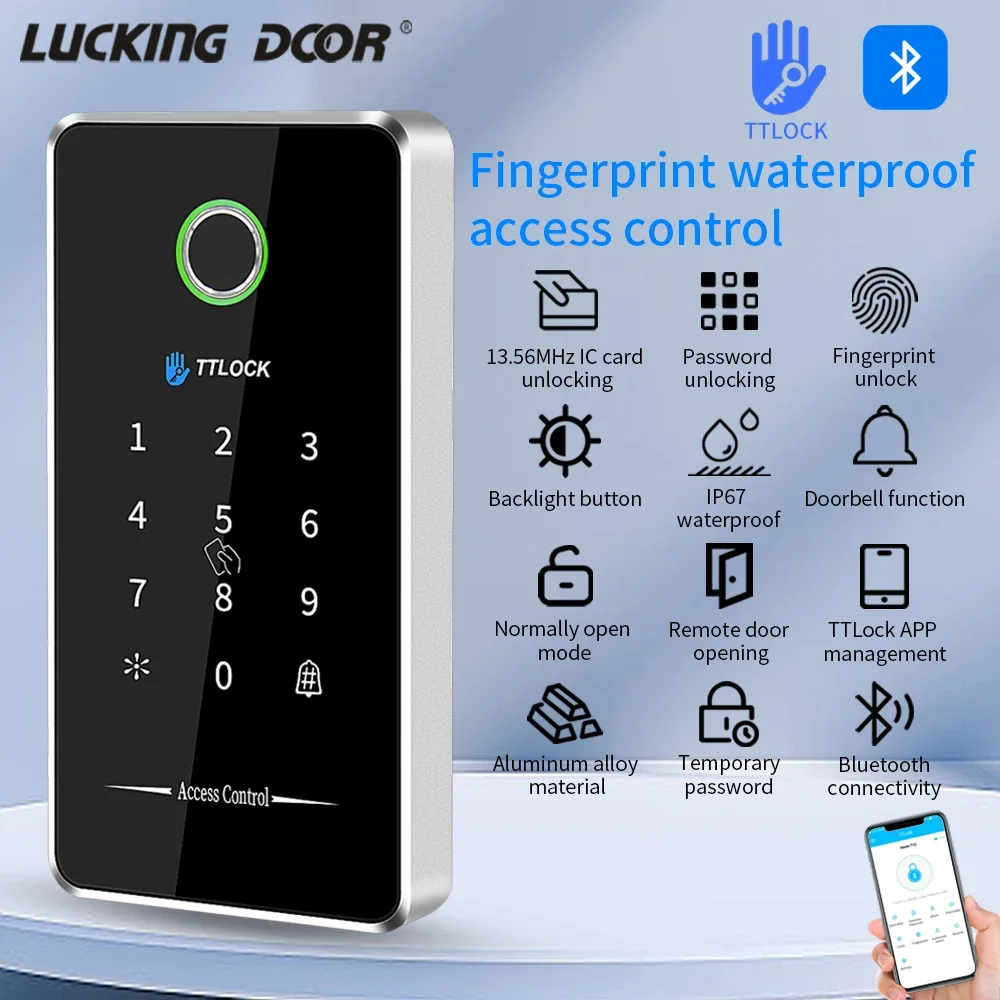 Home 1 Teclado de Alumínio Nfc Ttlock App Impressão Digital Bluetooth Trabalhar com g2 Gateway 13.56mhz Sistema de Controle de Acesso Rfid Liga Mj02 ao ar Livre