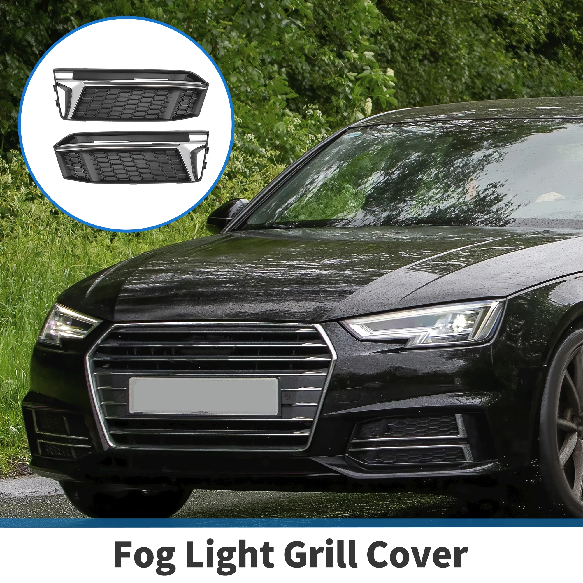 UXCELL Fog Light Grill No.8W0807681K/8W0807682K Front Lower Bumper Fog Light Cover Inserts for Audi S4 A4 B9 2016-2018 ABS