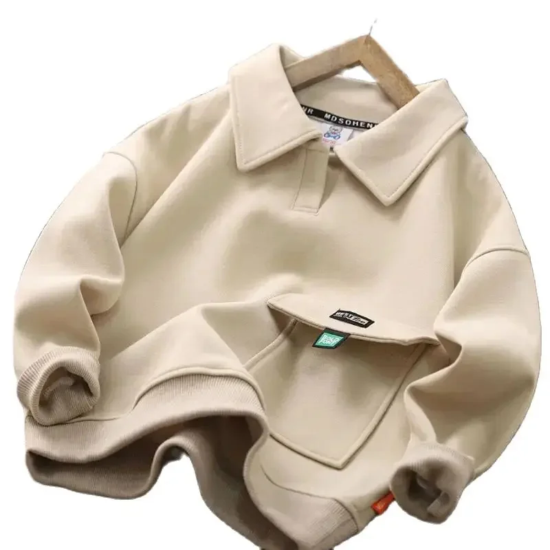 Spring Autumn Sweatshirt Boys Flip Neck Head Pullover Children\'s Casual Fashion Top 2024 New Teenagers Solid Color Clothes 4-14Y